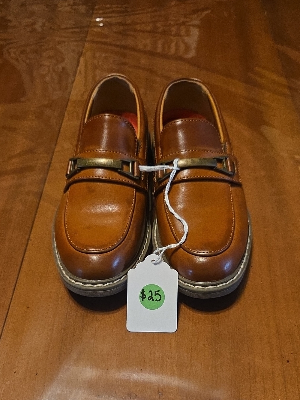 Boys Tan Dress Loafers with Decorative Buckle